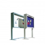 Info-Vitrine, freistehend, 107 cm hoch, 182x6,5 cm (B/T), Rückwand Stahl weiß 